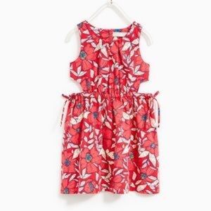 Zara Girls Red Floral Side Cut Dress sz 7